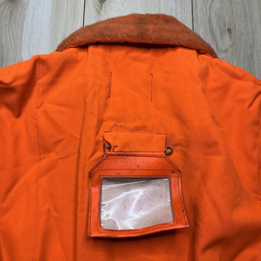 VTG Dickies Hunting Jacket Mens Large Orange Quilted Fur Collar Made In USA - Picture 11 of 13